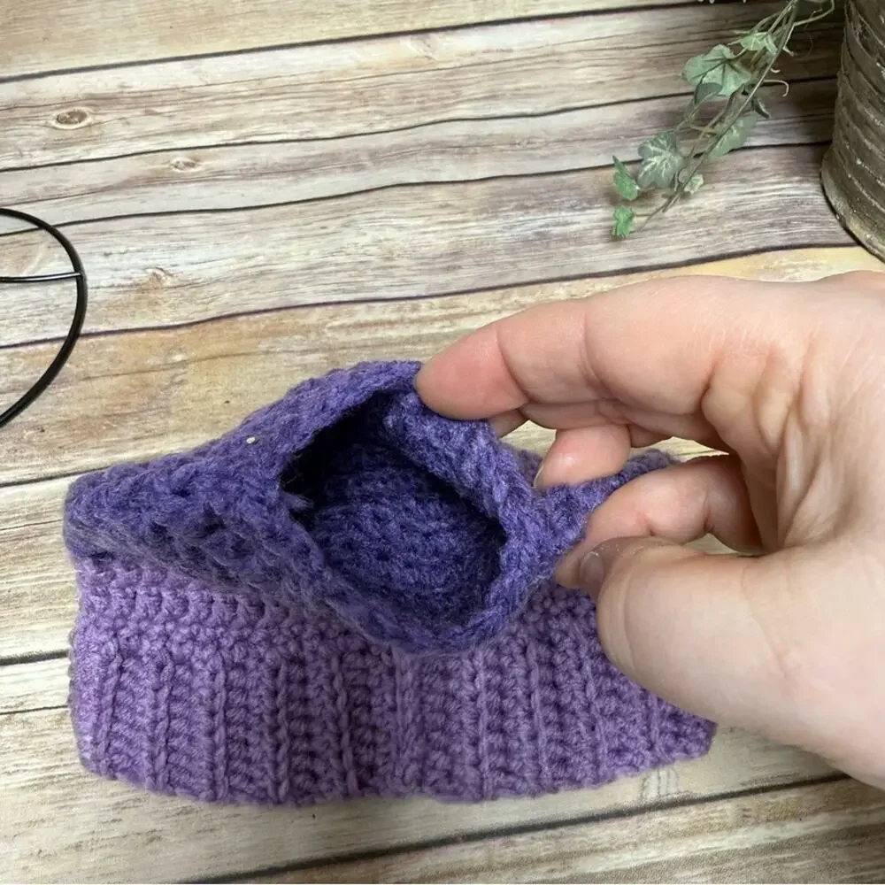 Vibrant Purple Kids Crochet Messy Bun Beanie